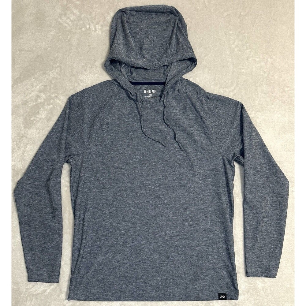 Rhone Men's L Blue Heather Reign Performance Hoodie Pullover Golf Athletic